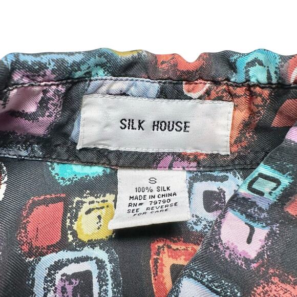 Silk House | Men | Vintage 100% Silk Abstract Print SS Button Up Shirt | Small - Picture 7 of 8